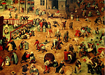 Die Kinderspiele (Ausschnitt), Gemälde von Pieter Bruegel der Ältere, um 1560