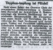 Typhus Artikel vom 5.10.1945 (Foto: Stadtarchiv)