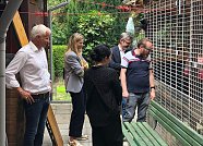 Bild: Staatssekretär Götze und Bürgermeister sowie Mitarbeiter des Tierheims unterhalten sich in einer Gruppe.