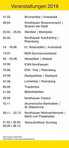 Veranstaltungs-Höhepunkte Nordhausen 2019 (Foto: Stadtverwaltung Nordhausen)