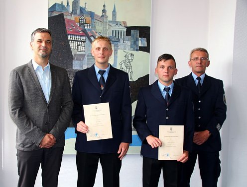 von links: Oberbürgermeister Kai Buchmann, Chris Franke, Alexander Mestmacher und Thomas Schinköth (Foto: Pressestelle Stadt Nordhausen)