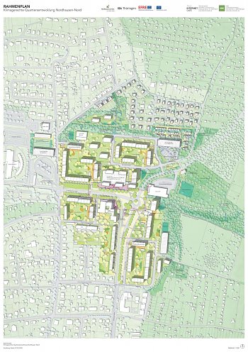 Lageplan Rahmenplan Nordhausen-Nord (05.12.2018) (Foto: Teleinternetcafe (Berlin ) mit HWK LandschaftsArchitekten Knödler (Ratingen))