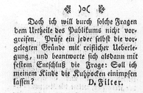 Stadtarzt Dr. med. Franz Ernst Filter (1768-1807) im „Nordhäuser Wöchentlichen Nachrichts-Blatt“, Jg. 1801 (Foto: Stadtarchiv)