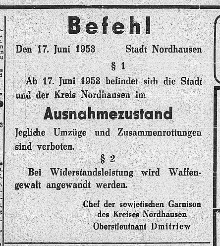Befehl vom 17 Juni 1953 (Foto: Stadtarchiv) Befehl vom 17 Juni 1953 (Foto: Stadtarchiv)