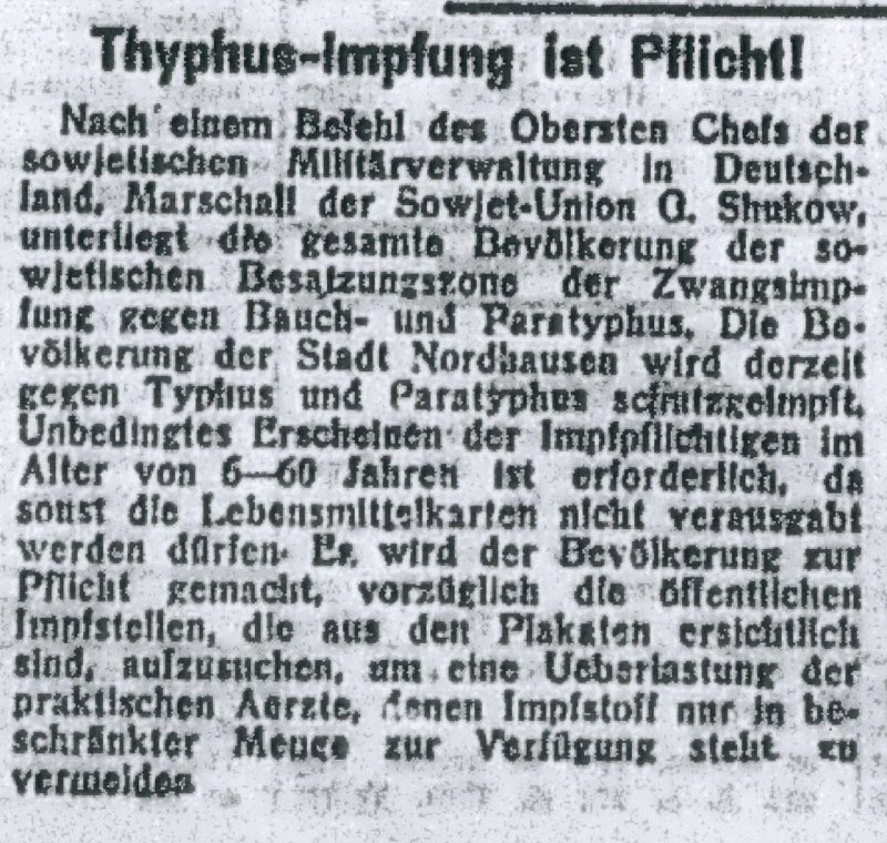 Typhus Artikel vom 5.10.1945