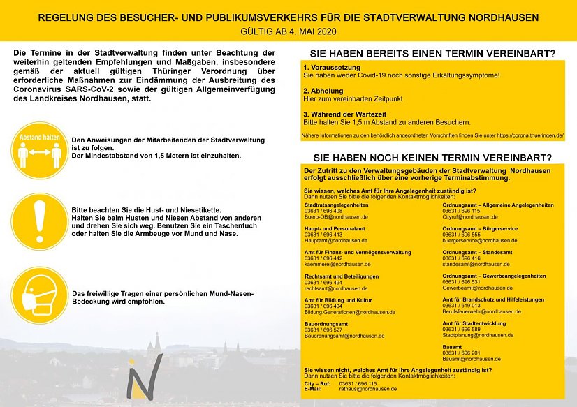 Besucher- und Publikumsverkehr Stadtverwaltung ab 4. Mai 2020 (Foto: Stadtverwaltung Nordhausen)