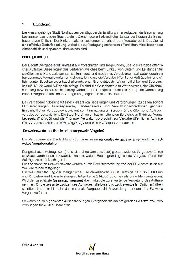 Vergabebericht 2020 der Stadt Nordhausen